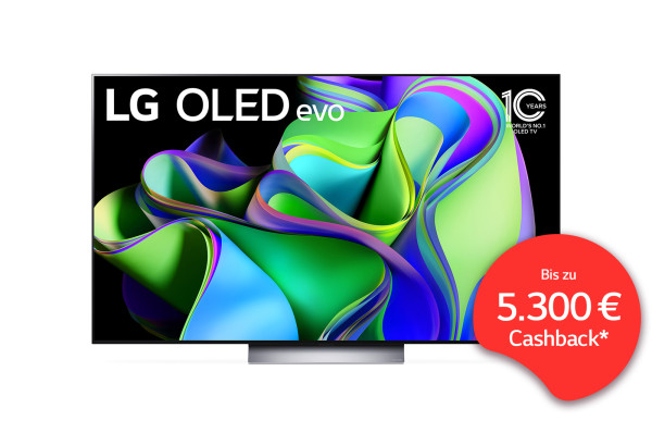 LG Cashback Herbst Aktion: LG OLED65C38LA - OLED TV Ansicht vorne