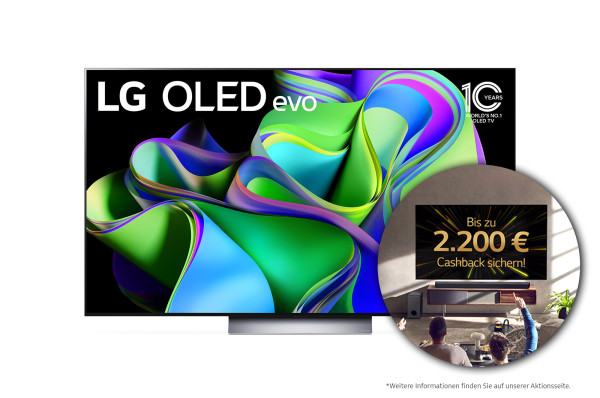 LG Cashback Aktion: LG OLED55C38LA - OLED TV Ansicht vorne