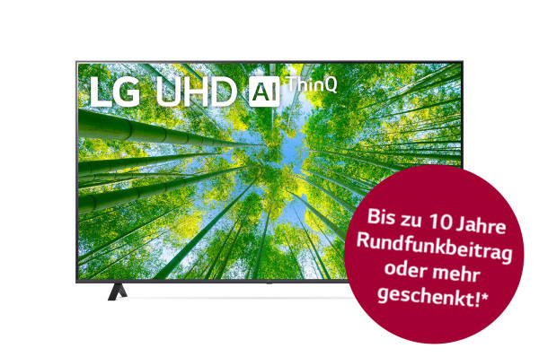 LG Rundfunkbeitrag / Cashback Aktion: LG 43UQ80009LB - 4K UHD TV - Ansicht vorne